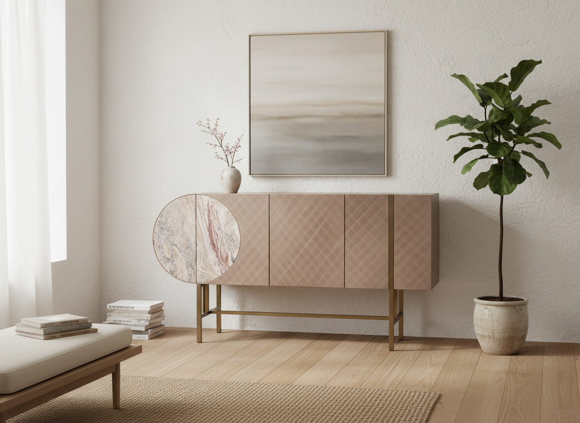 Art Deco Metallic Sideboard with Stainless Steel Base