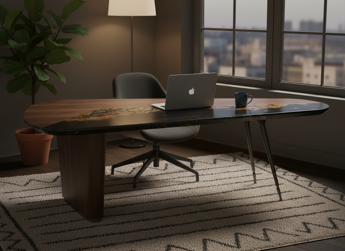 Artisan Crafted Walnut and Marble Office Desk