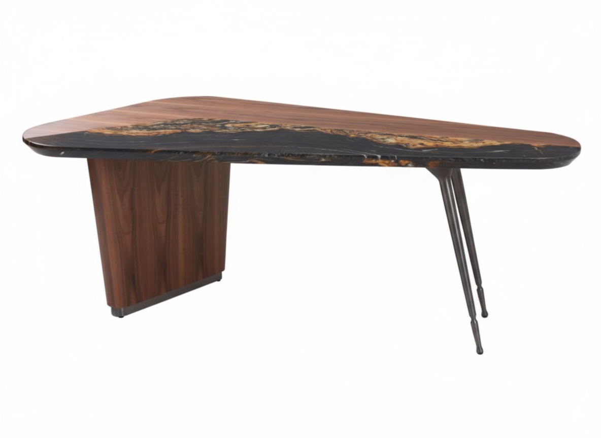 Artisan Crafted Walnut and Marble Office Desk