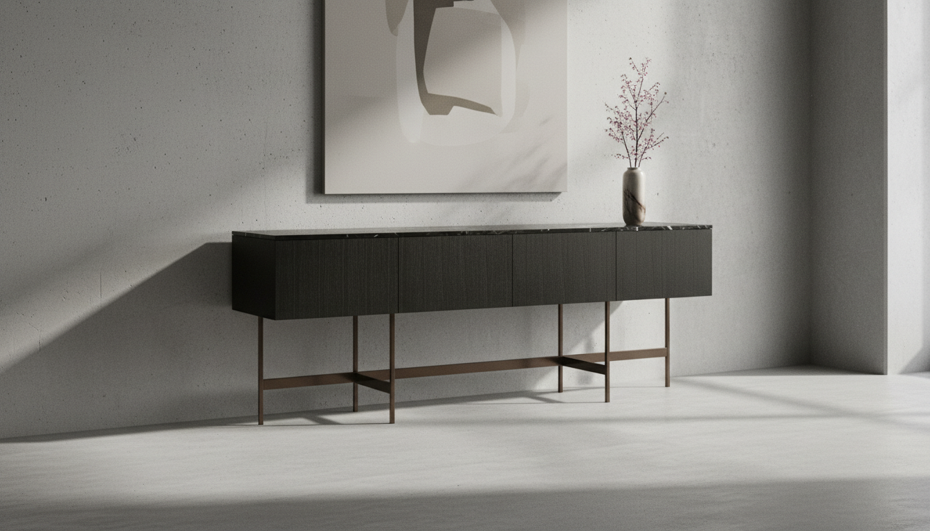 Nero Marquina Marble and Black Veneer Buffet