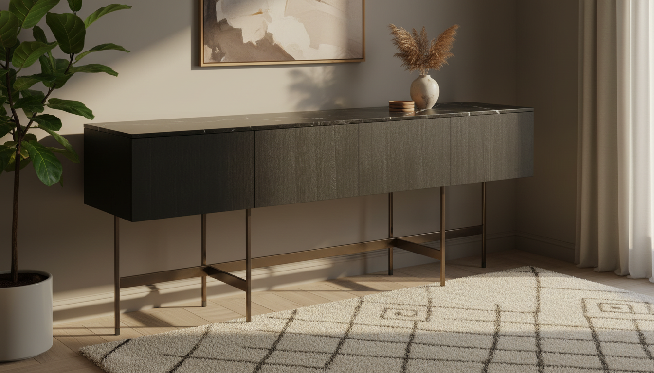 Nero Marquina Marble and Black Veneer Buffet