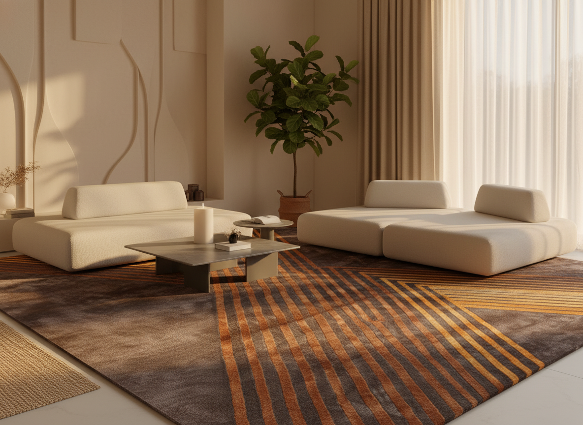 Chaoze Hand-Woven Geometric Bamboo Fiber Rug