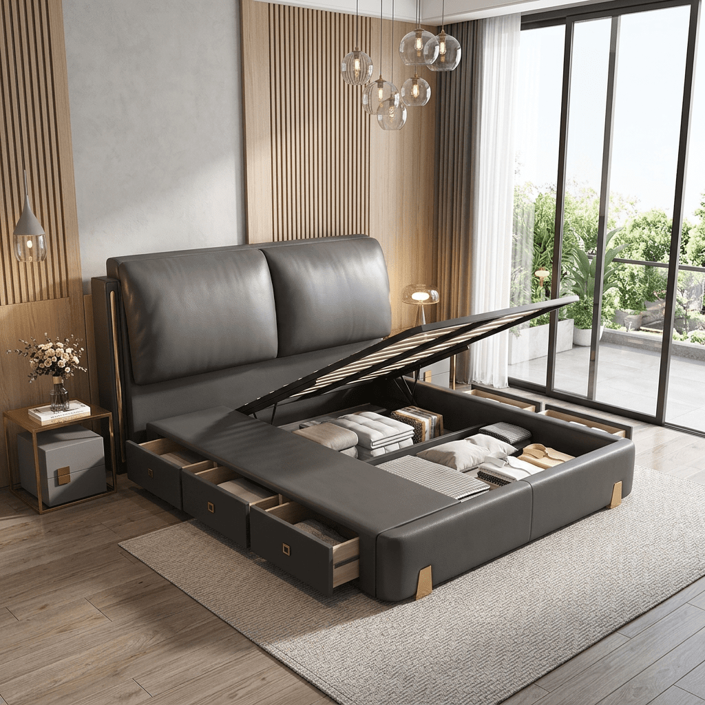 Sterling Luxury Upholstered Storage Bed with Hydraulic Lift and Side Drawers - Altera