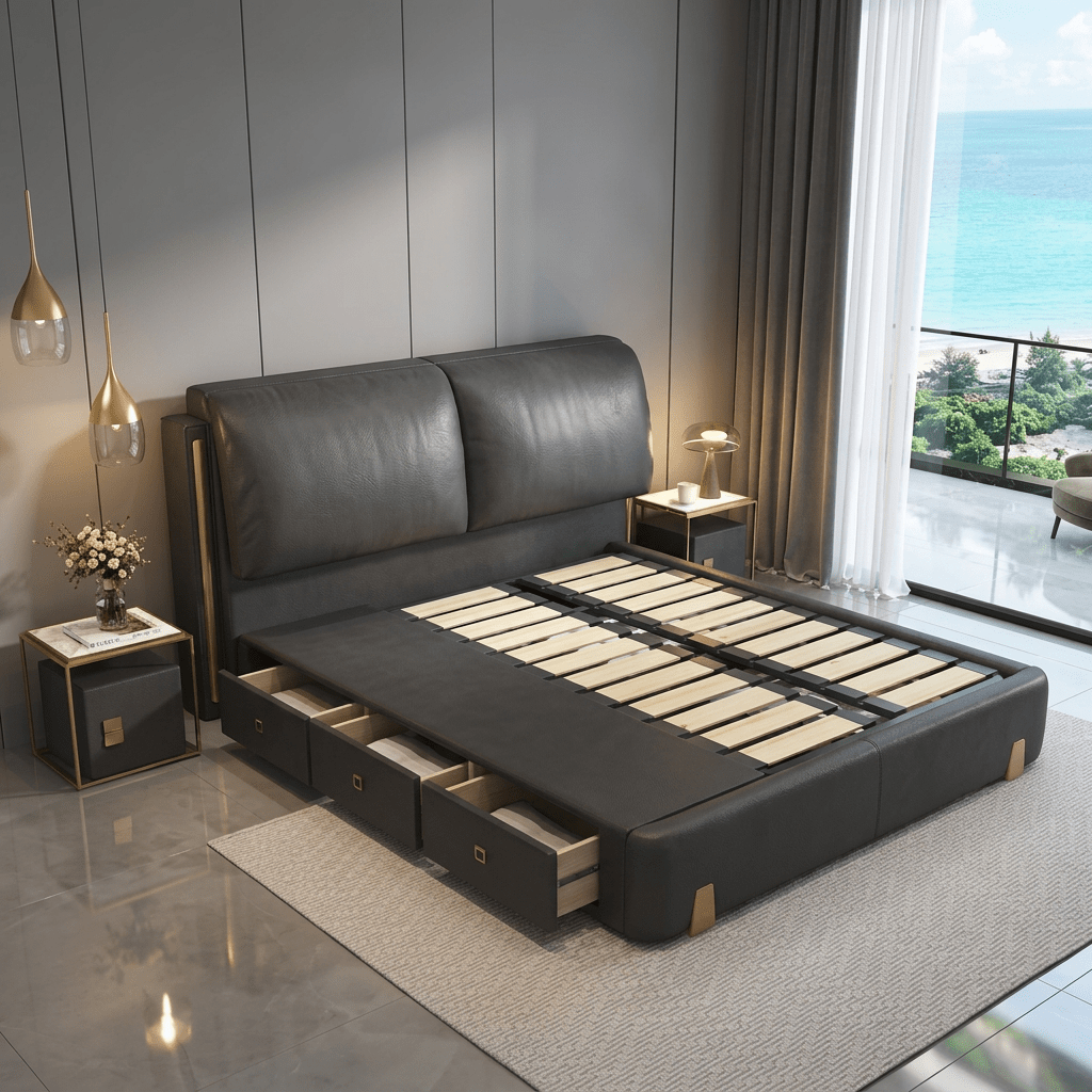 Sterling Luxury Upholstered Storage Bed with Hydraulic Lift and Side Drawers - Altera