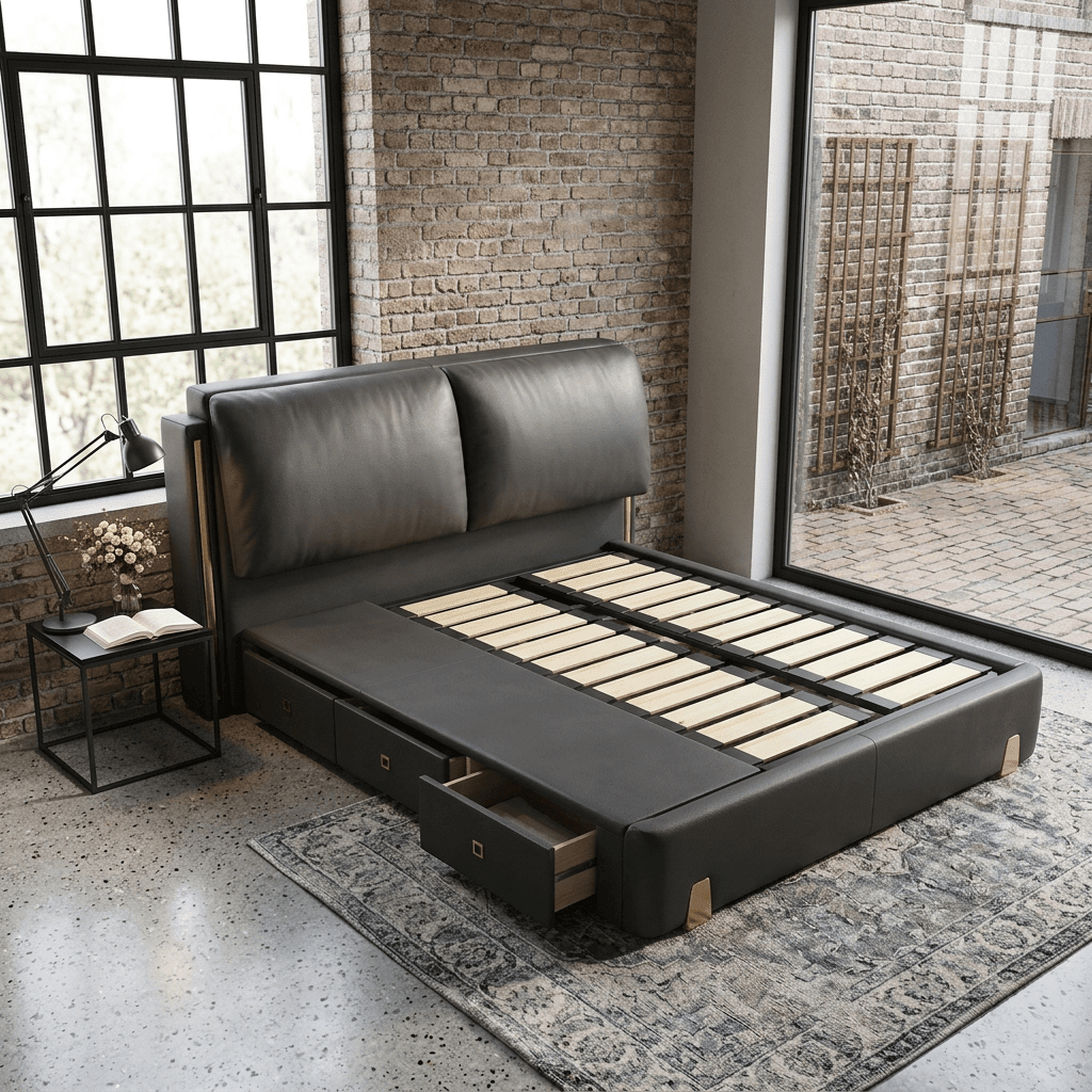Sterling Luxury Upholstered Storage Bed with Hydraulic Lift and Side Drawers - Altera