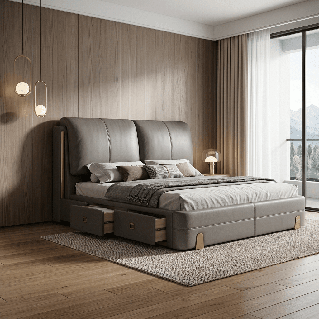 Sterling Luxury Upholstered Storage Bed with Hydraulic Lift and Side Drawers - Altera