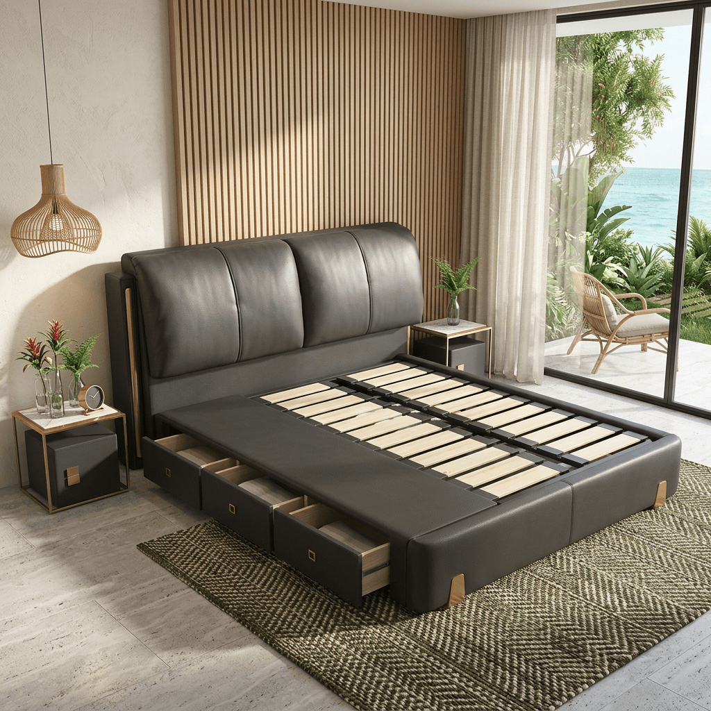Sterling Luxury Upholstered Storage Bed with Hydraulic Lift and Side Drawers - Altera