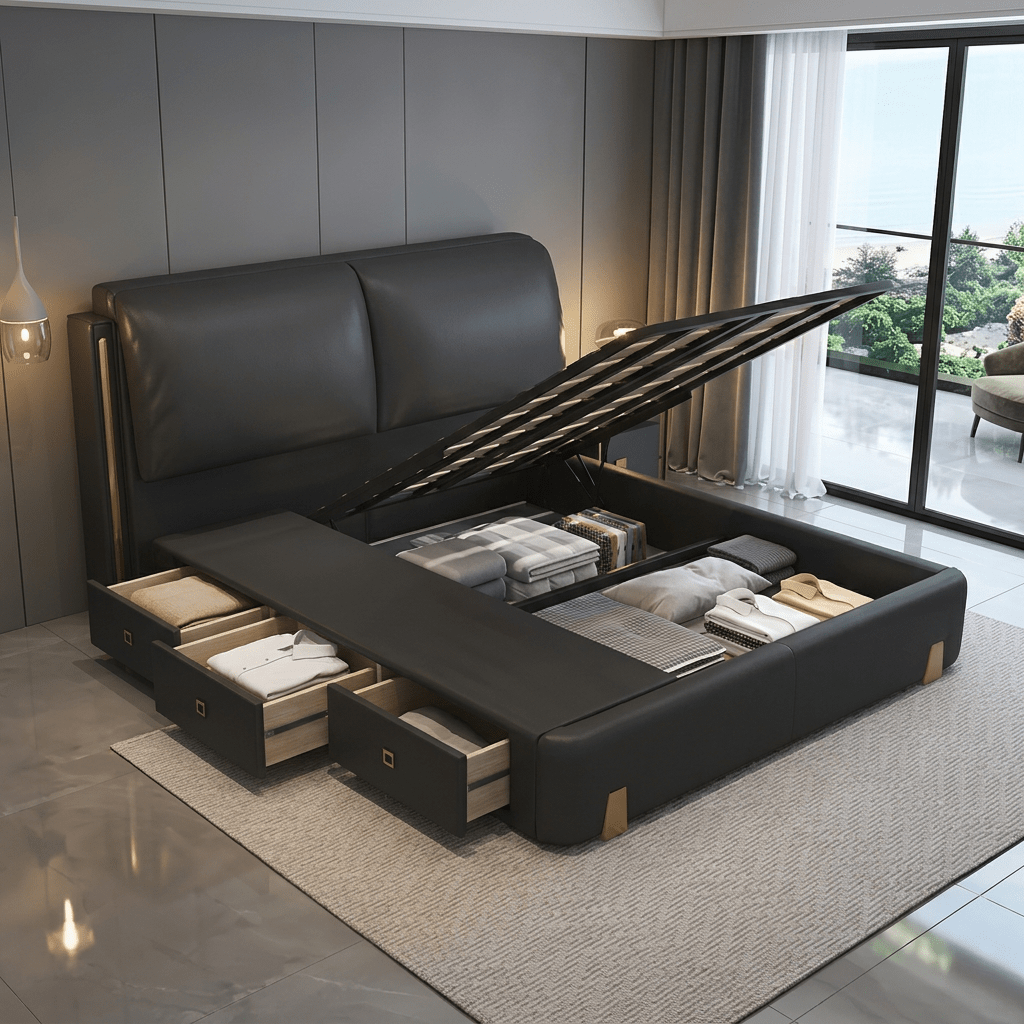 Sterling Luxury Upholstered Storage Bed with Hydraulic Lift and Side Drawers - Altera