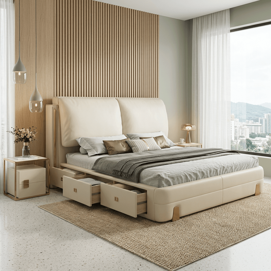 Sterling Luxury Upholstered Storage Bed with Hydraulic Lift and Side Drawers - Altera
