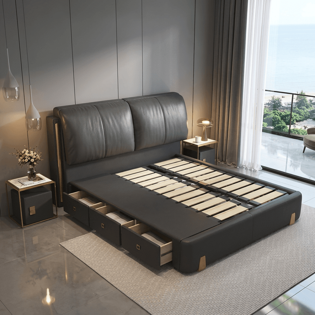 Sterling Luxury Upholstered Storage Bed with Hydraulic Lift and Side Drawers - Altera