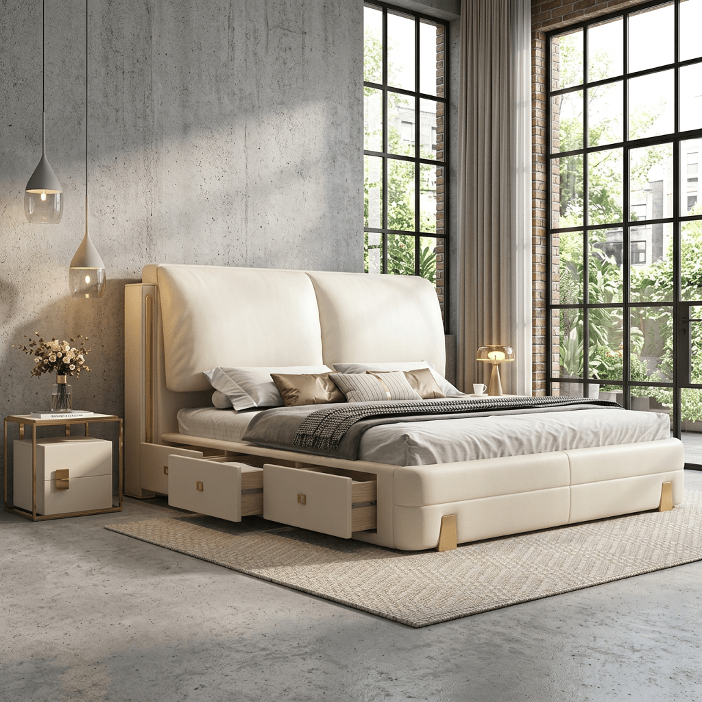 Sterling Luxury Upholstered Storage Bed with Hydraulic Lift and Side Drawers - Altera