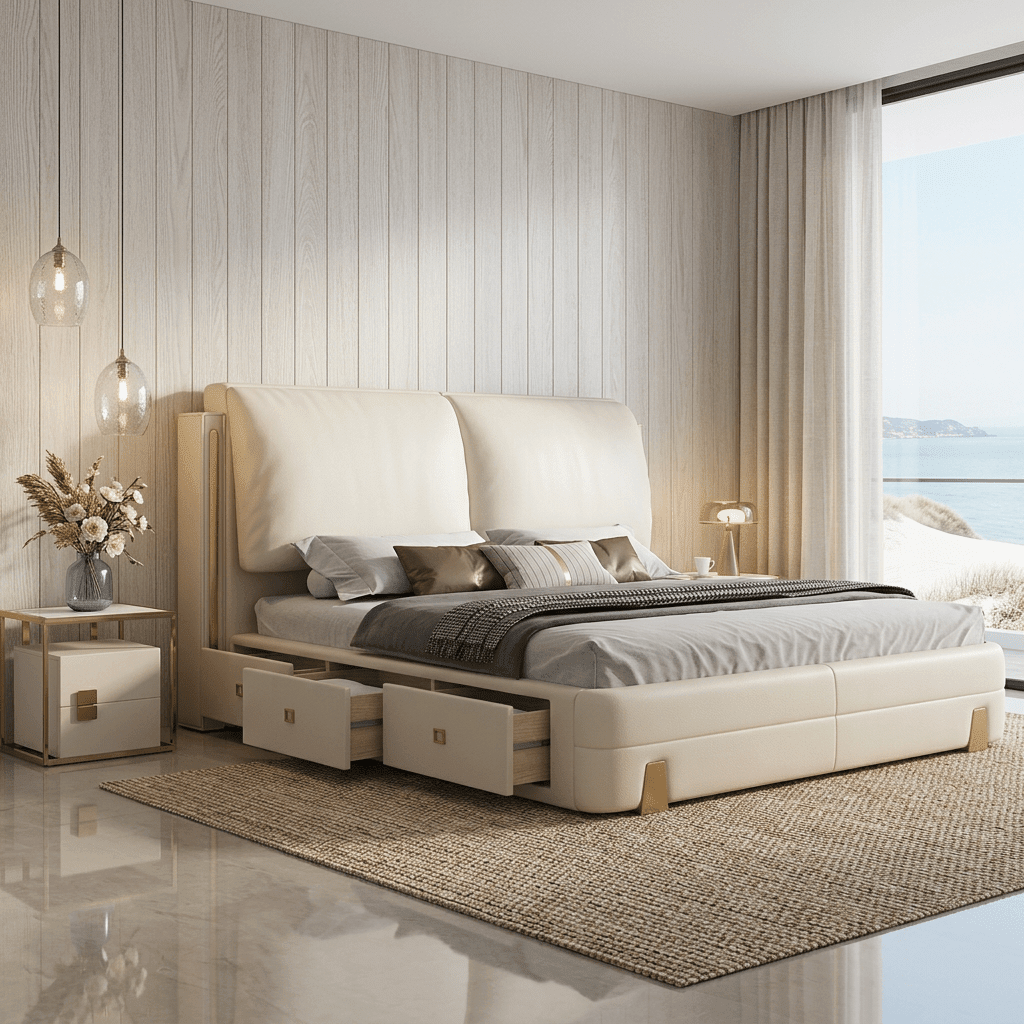 Sterling Luxury Upholstered Storage Bed with Hydraulic Lift and Side Drawers - Altera