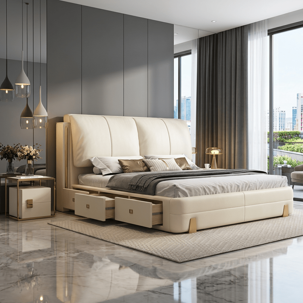 Sterling Luxury Upholstered Storage Bed with Hydraulic Lift and Side Drawers - Altera