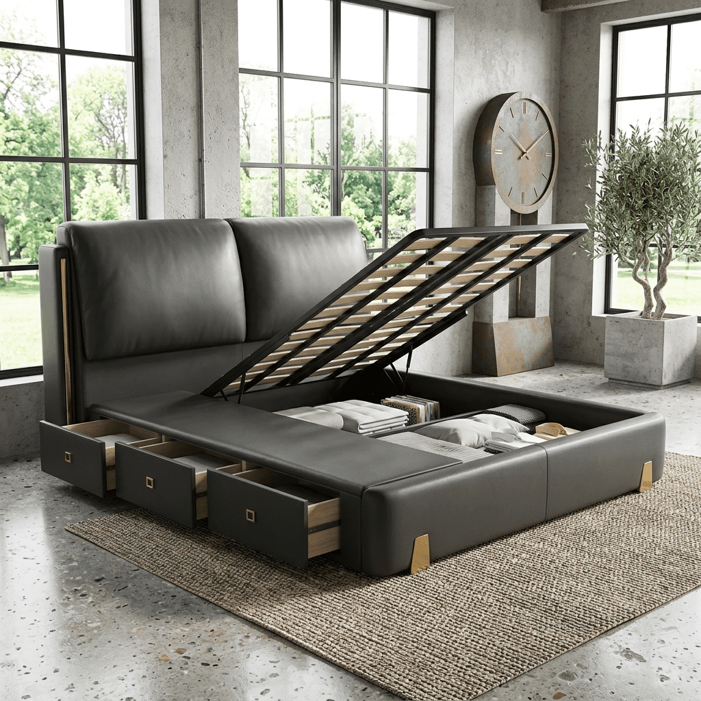 Sterling Luxury Upholstered Storage Bed with Hydraulic Lift and Side Drawers - Altera