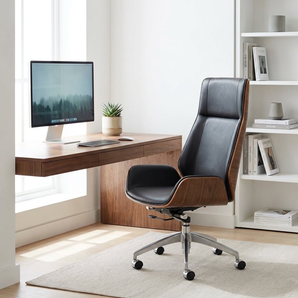 Annecy Premium Leather Office Chair in cognac with white shell backing — Altera Home Design Canada