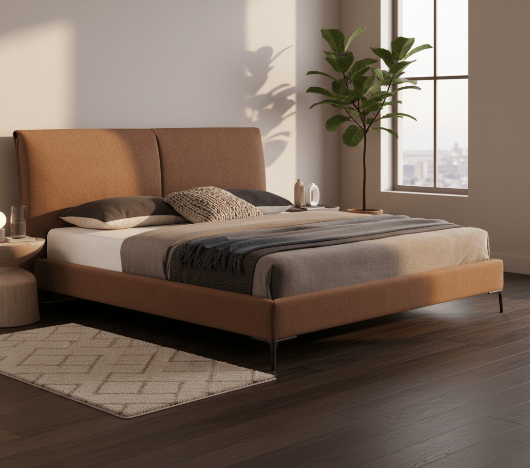 The Berlin Caramel Faux Leather King Bed - Altera