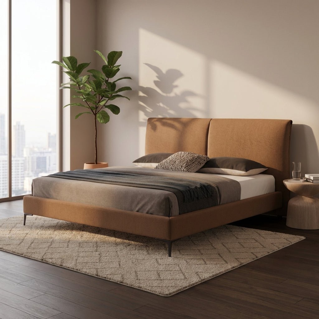 The Berlin Caramel Faux Leather King Bed - Altera