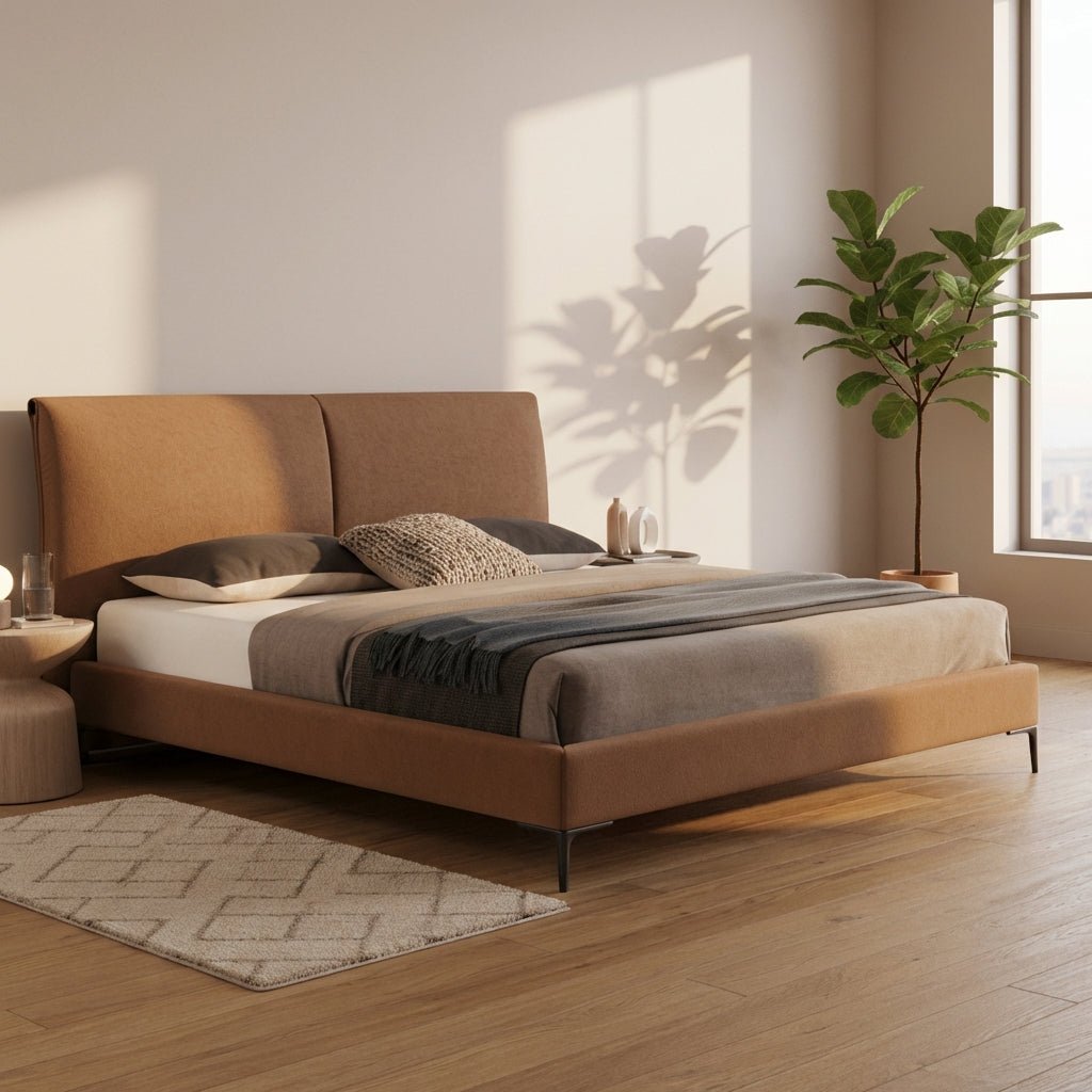 The Berlin Caramel Faux Leather King Bed - Altera