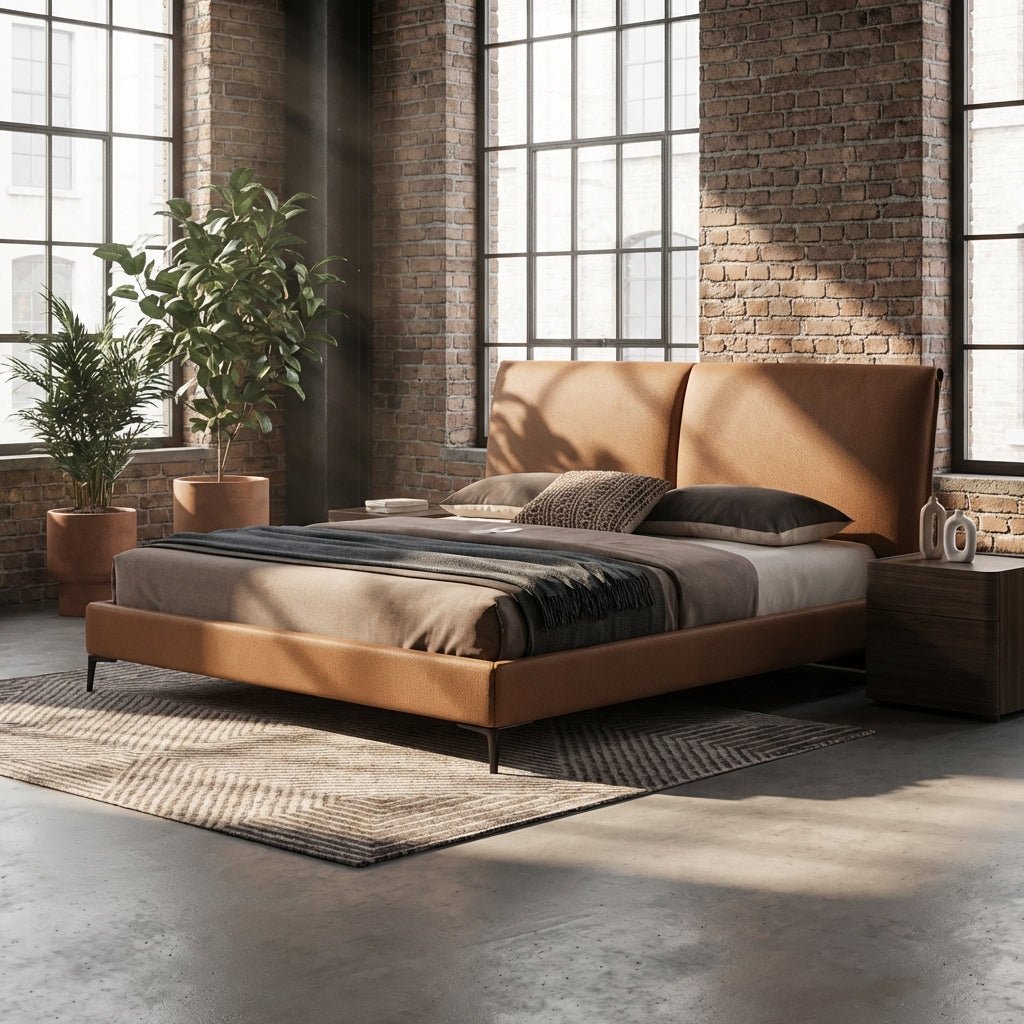 The Berlin Caramel Faux Leather King Bed - Altera