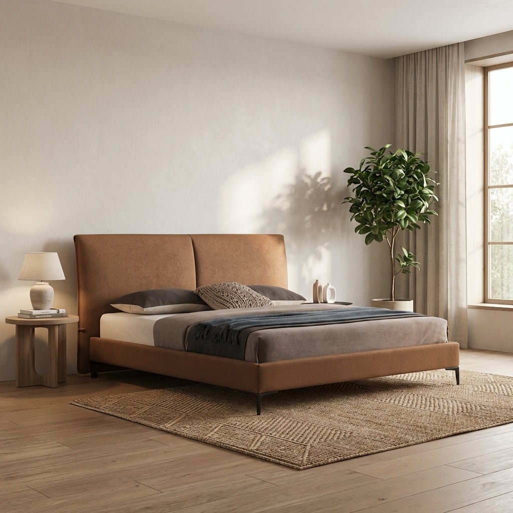 The Berlin Caramel Faux Leather King Bed - Altera