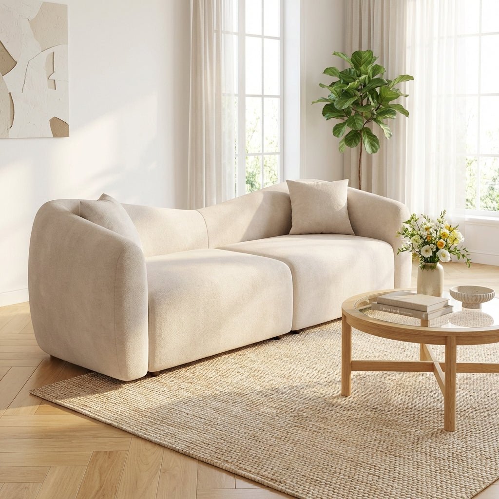 Canapé sectionnel beige moderne dans un salon lumineux de style scandinave — meilleurs canapés au Canada 2026