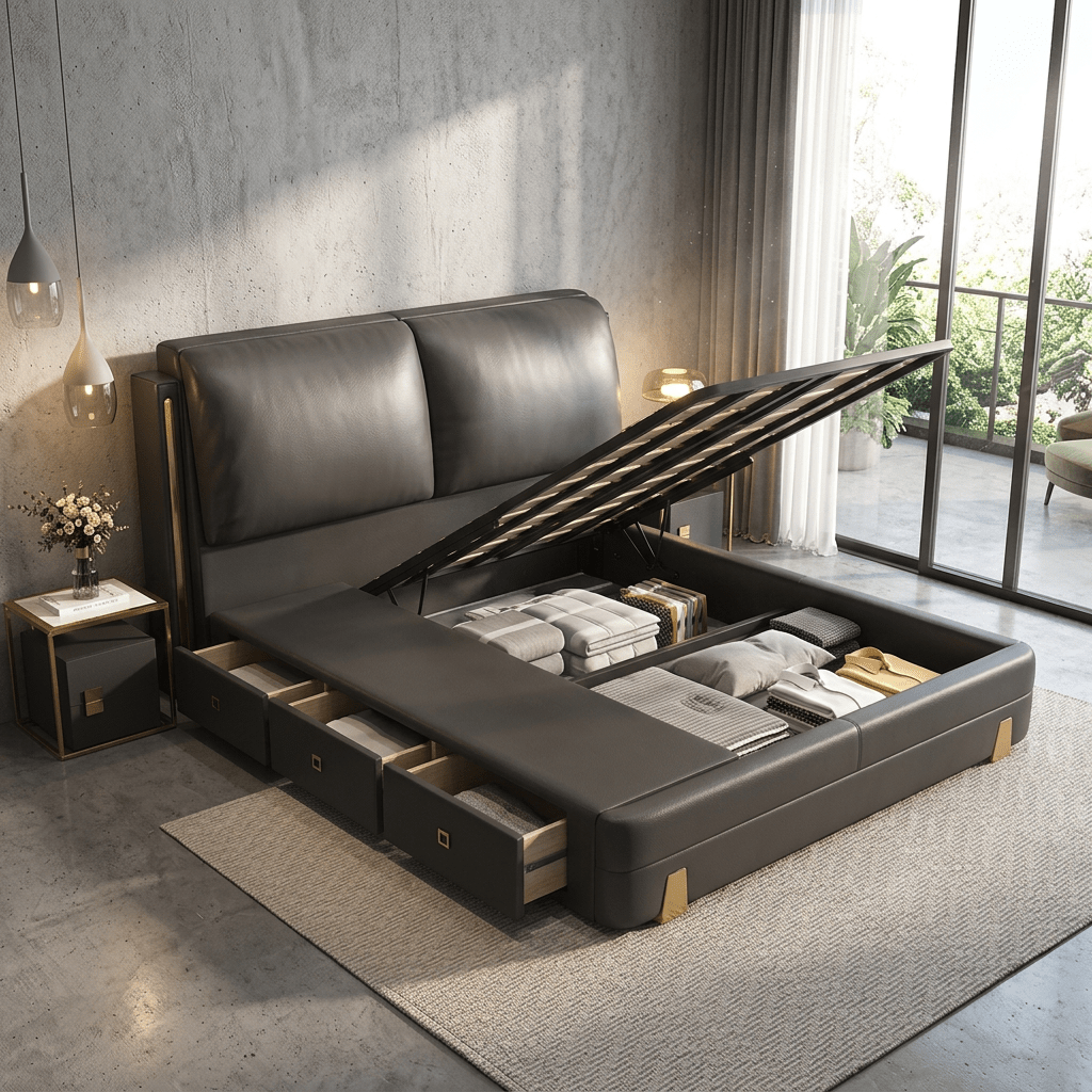 The Sterling Luxury Upholstered Storage Bed with Hydraulic Lift and Side Drawers - Altera