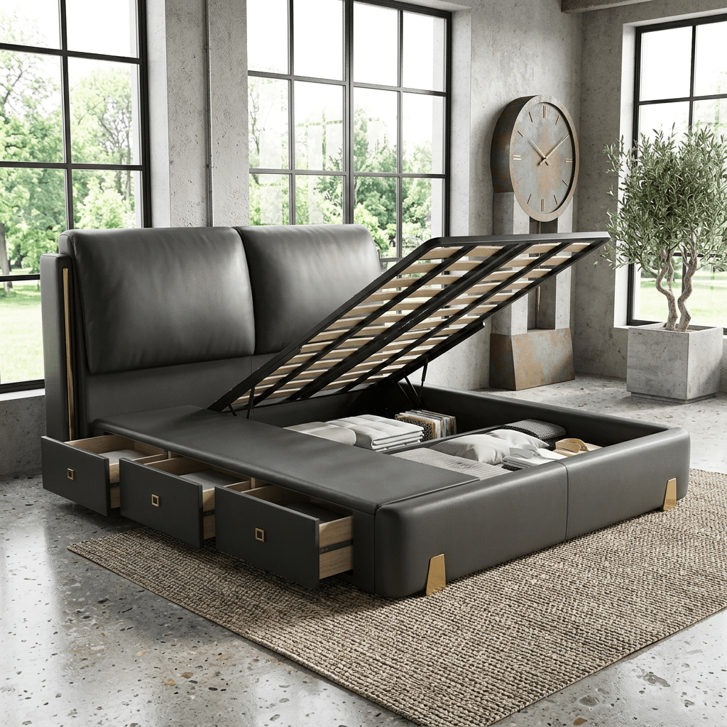 The Sterling Luxury Upholstered Storage Bed with Hydraulic Lift and Side Drawers - Altera