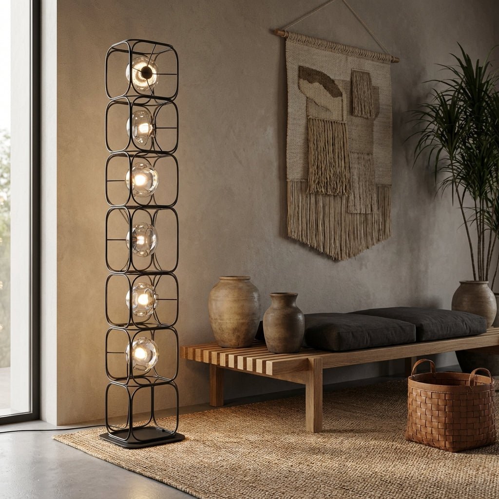 The Valletta Wrought Iron + Glass Floor Lamp - Altera