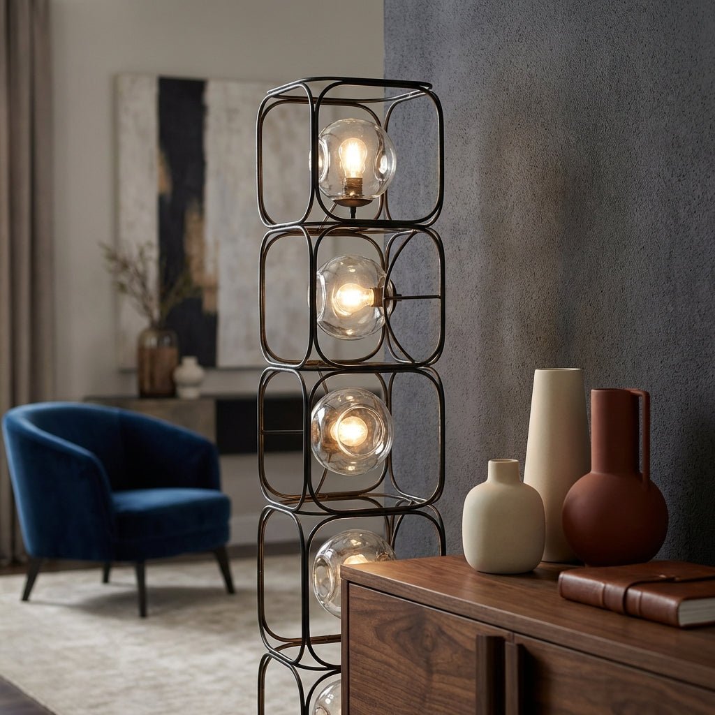The Valletta Wrought Iron + Glass Floor Lamp - Altera