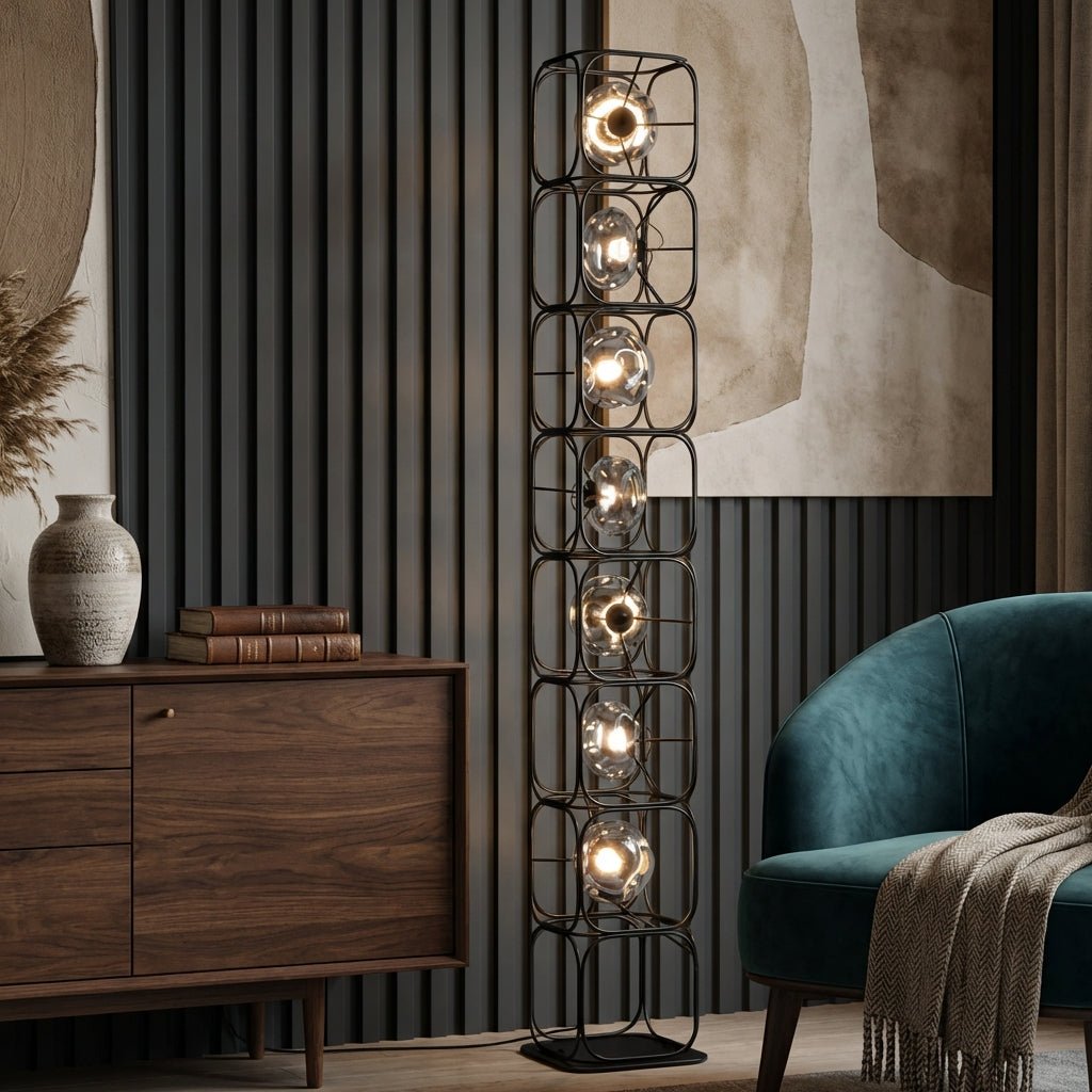 The Valletta Wrought Iron + Glass Floor Lamp - Altera