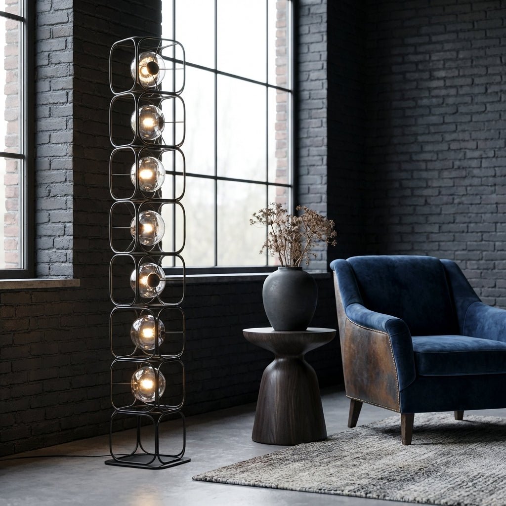 The Valletta Wrought Iron + Glass Floor Lamp - Altera