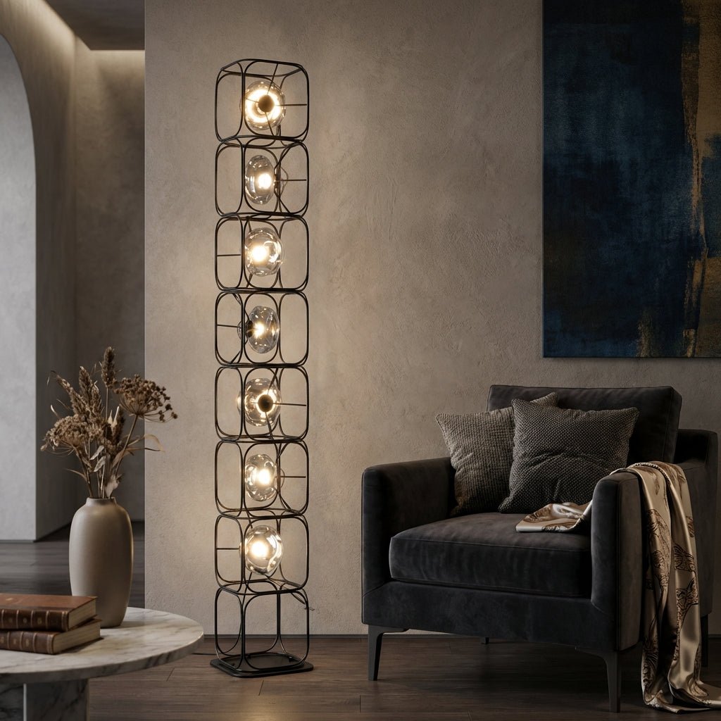 The Valletta Wrought Iron + Glass Floor Lamp - Altera