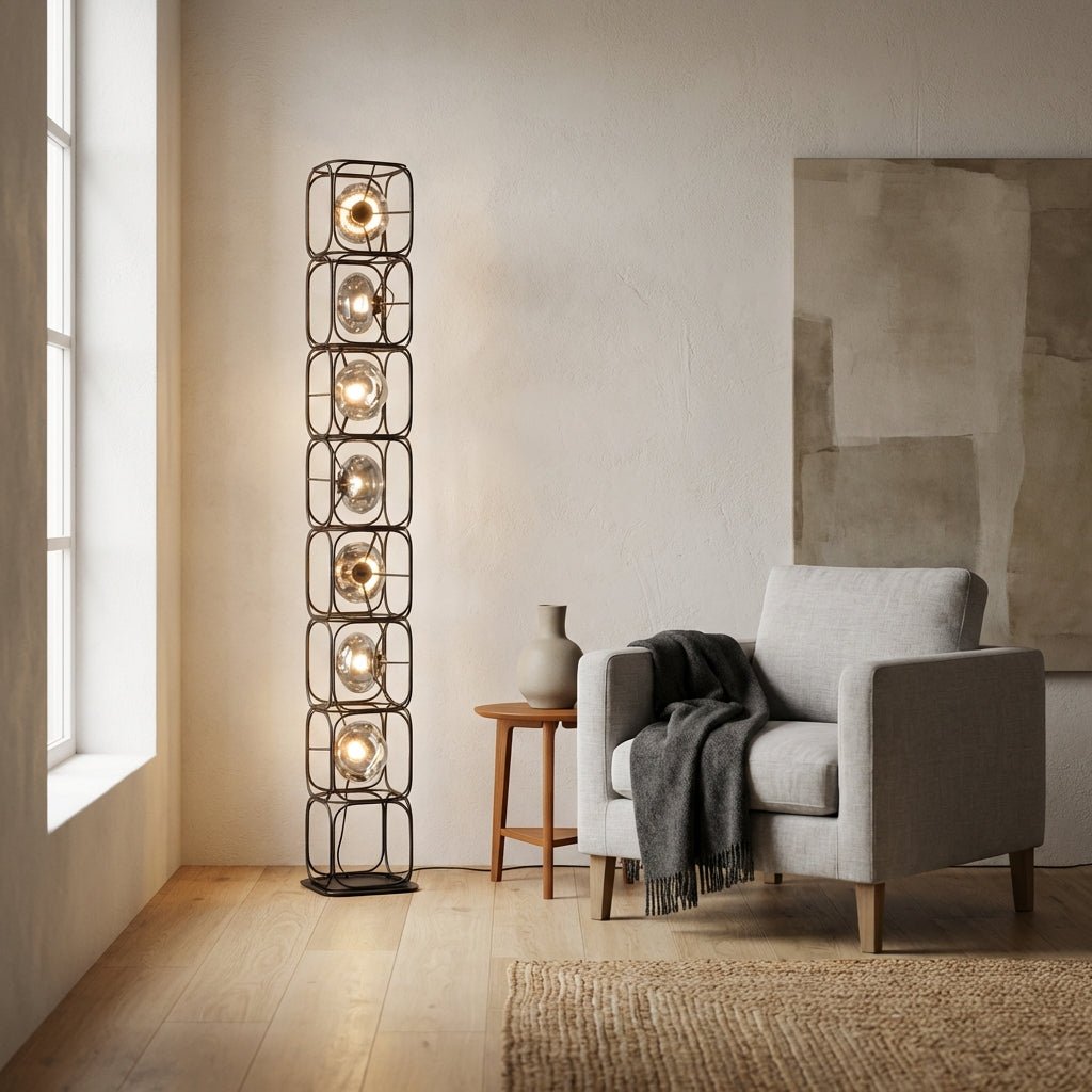 The Valletta Wrought Iron + Glass Floor Lamp - Altera