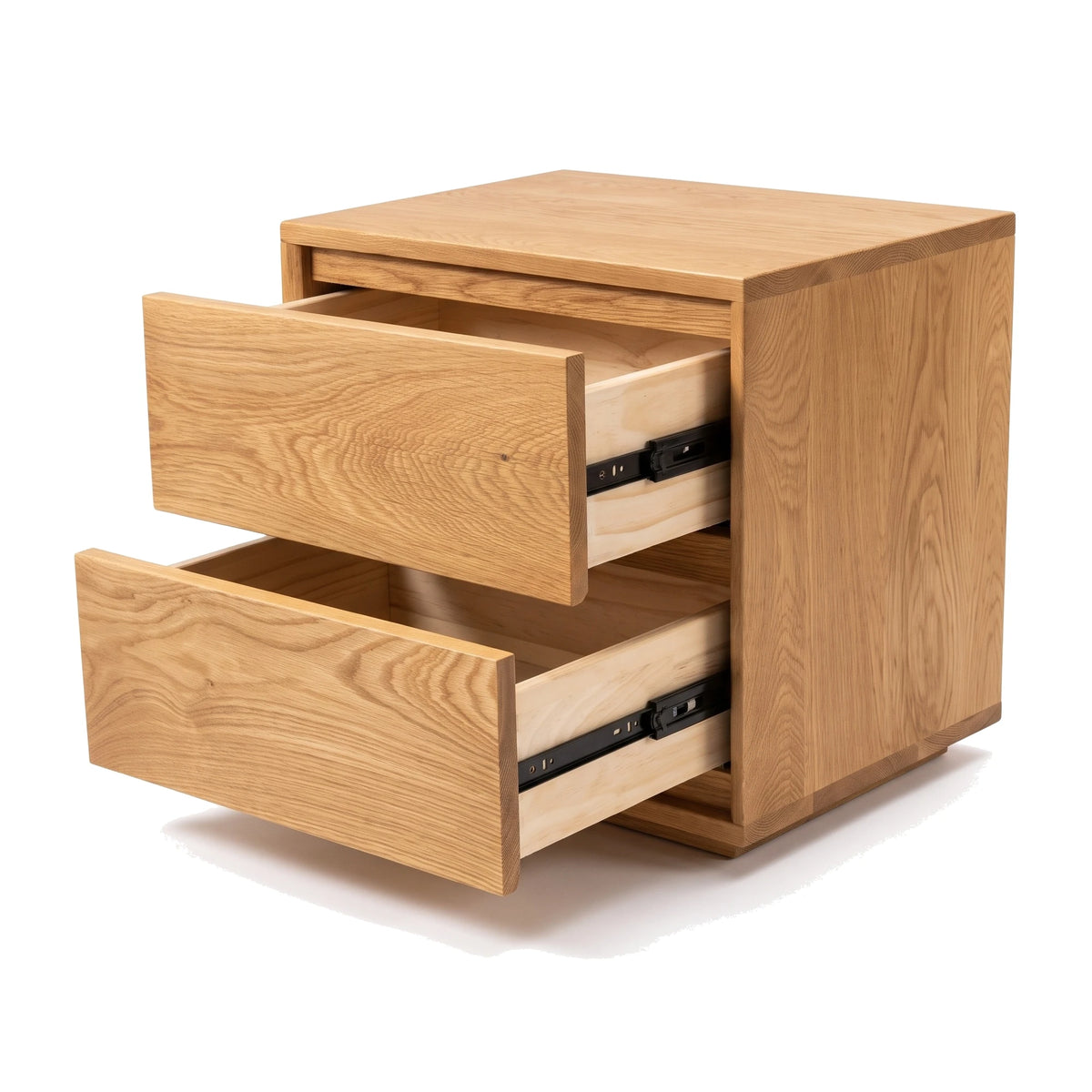 Timberton Nightstand in White Oak with drawers open