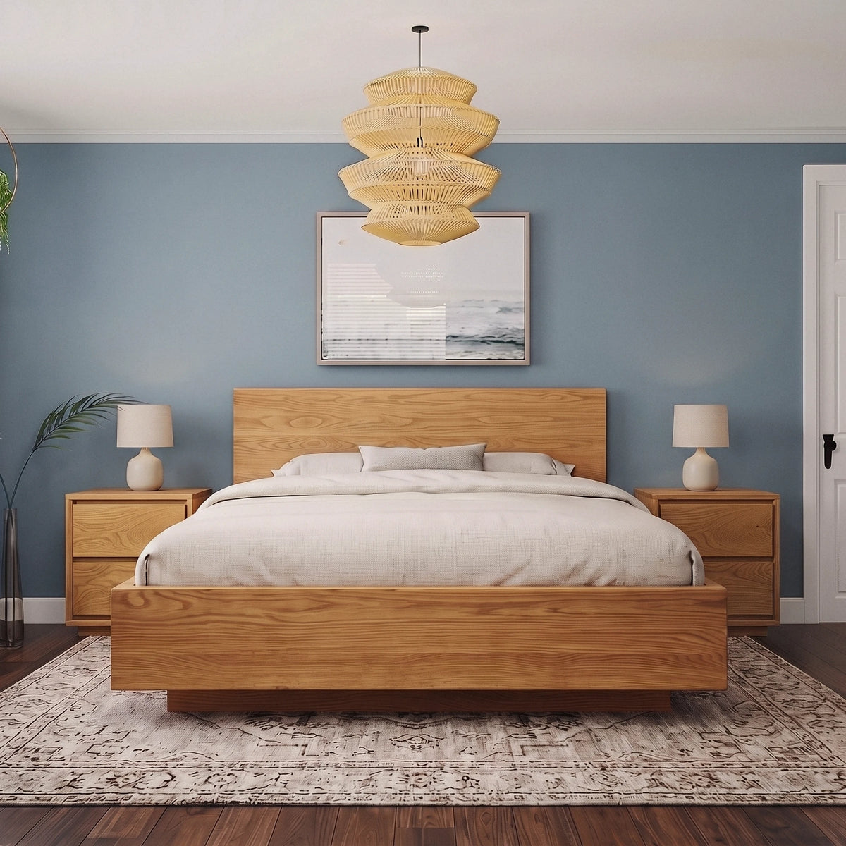 Pair of Timberton Nightstands in White Oak with the Timberton bed