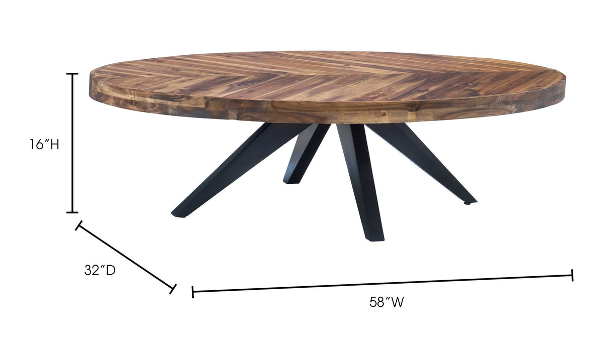 Perugia Coffee Table in Amber — dimensions diagram, 58" × 31¾"