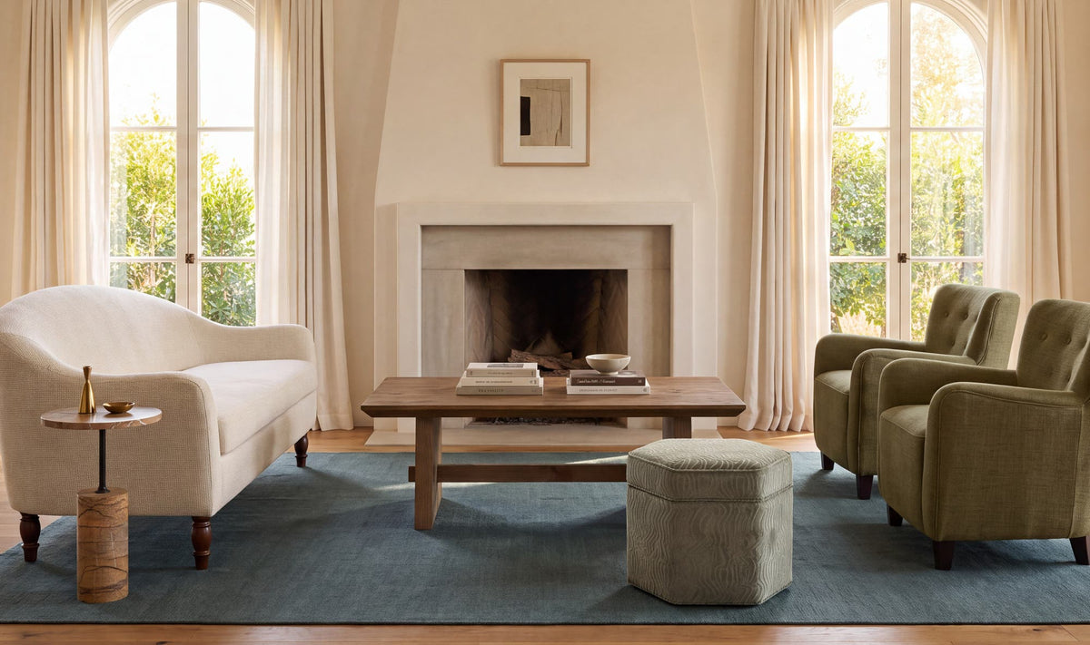 Elba Coffee Table in Brown — styled in a living room