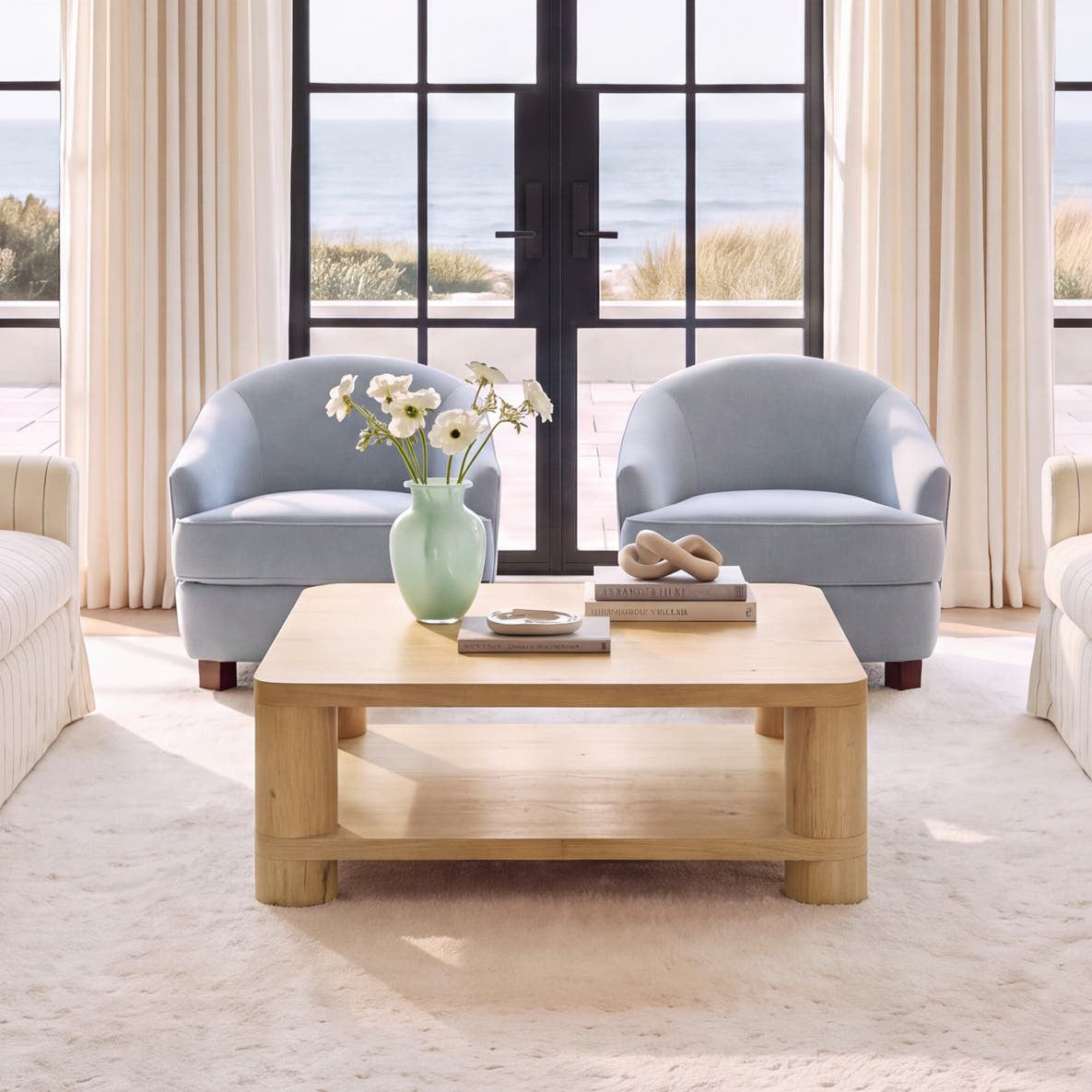 Menton Coffee Table in Natural — styled in a living room