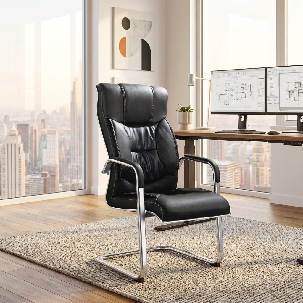 Trogir Black Leather Visitor Chair - Altera