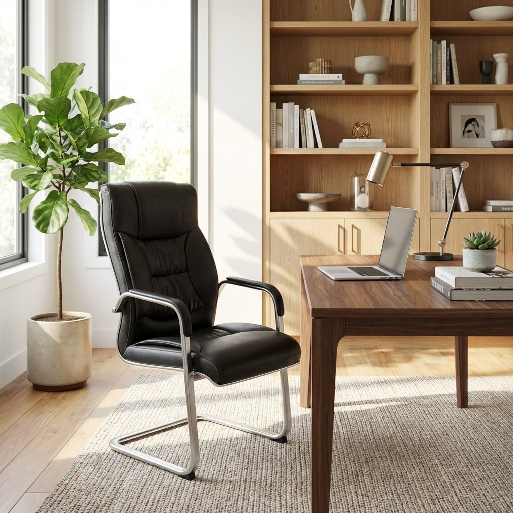 Trogir Black Leather Visitor Chair - Altera