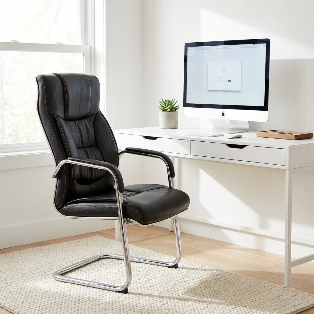 Trogir Black Leather Visitor Chair - Altera