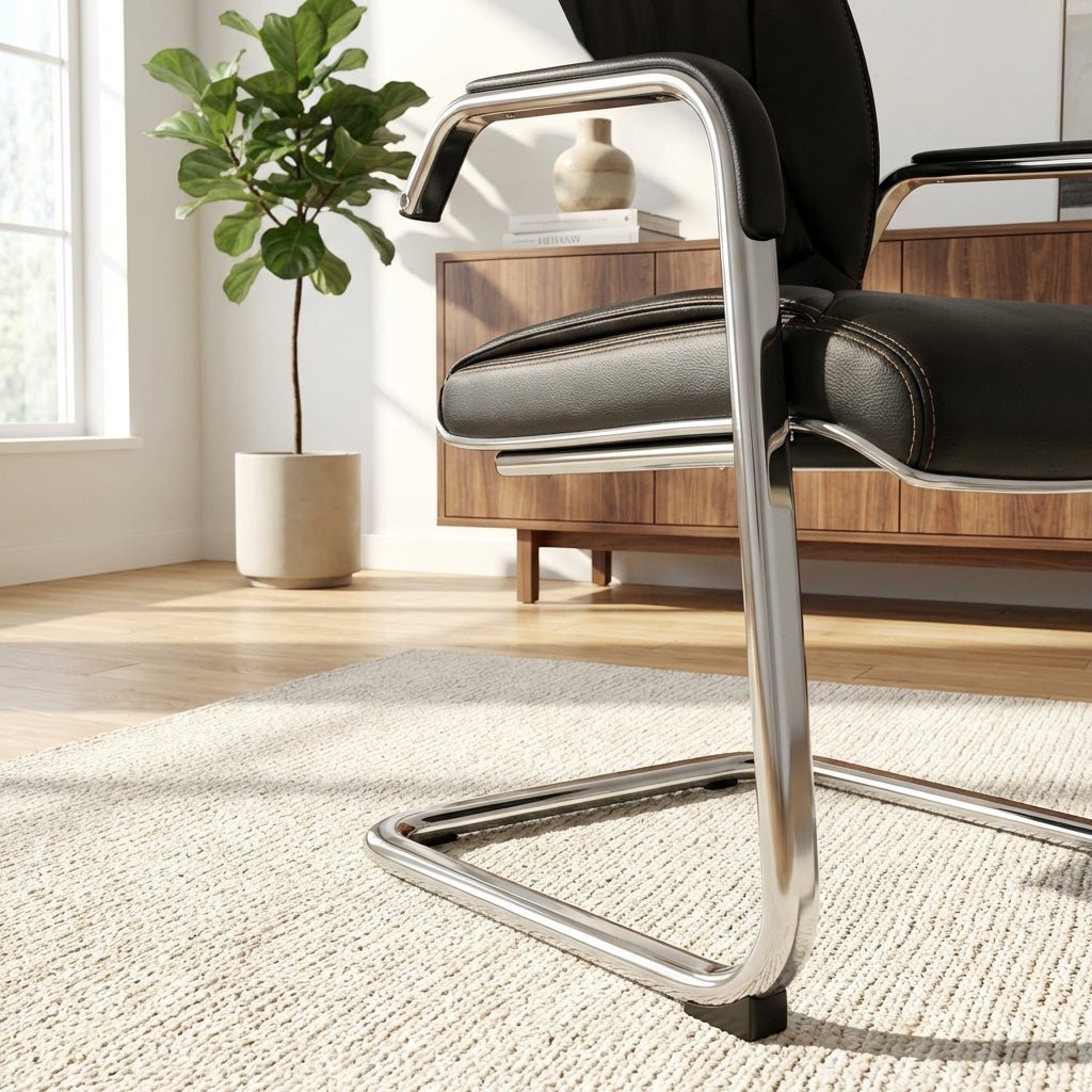 Trogir Black Leather Visitor Chair - Altera