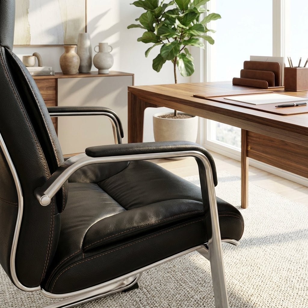 Trogir Black Leather Visitor Chair - Altera