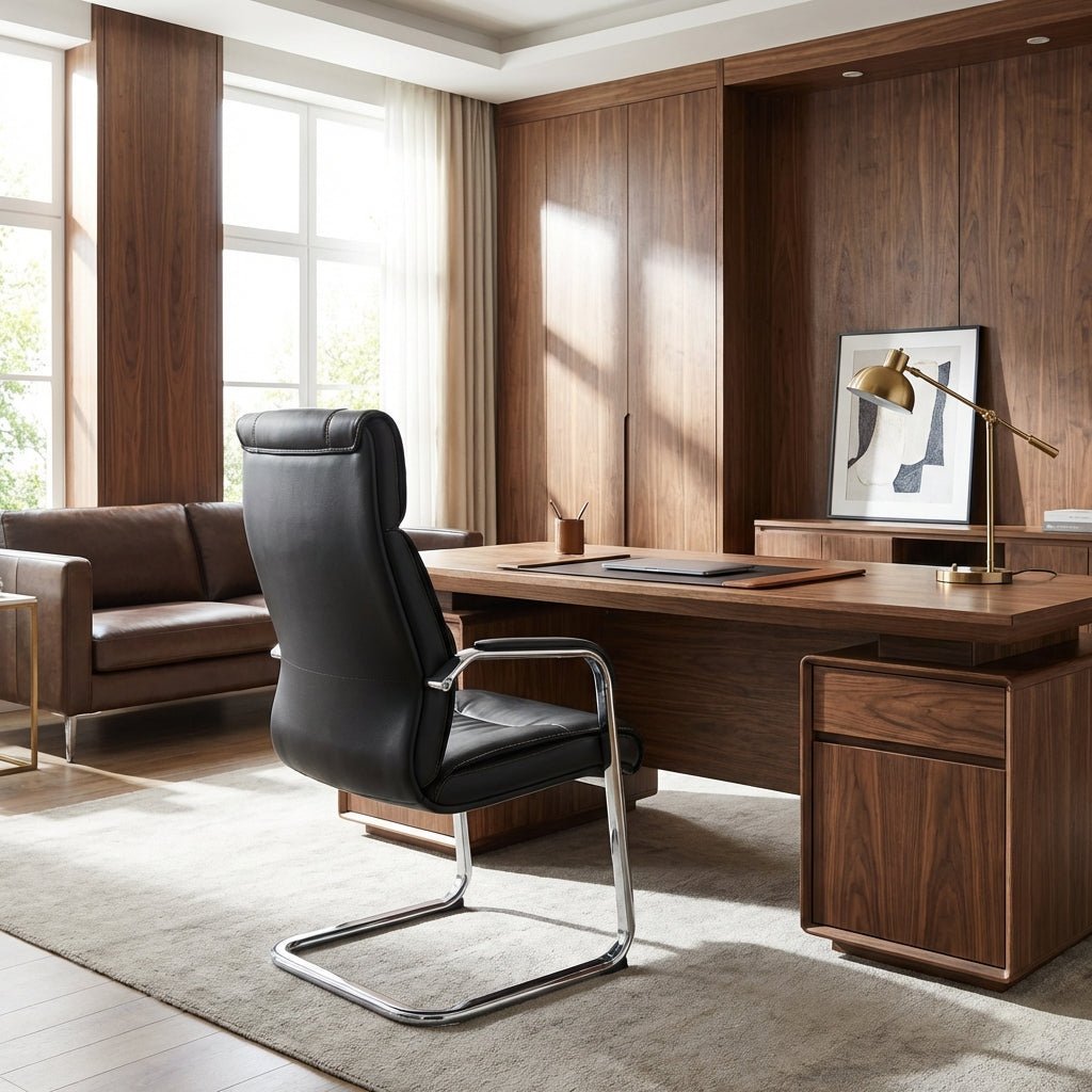 Trogir Black Leather Visitor Chair - Altera