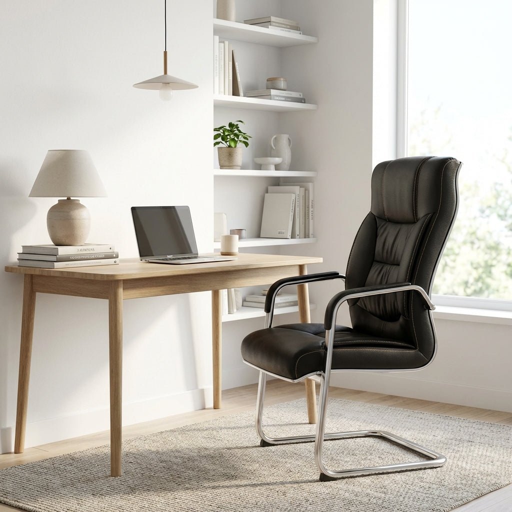 Trogir Black Leather Visitor Chair - Altera