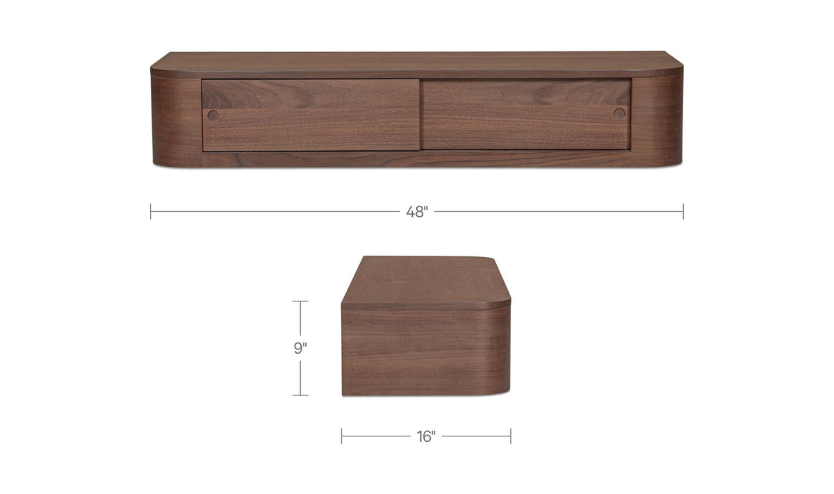 Ostuni Floating Console Table in Walnut, dimensions diagram, 16" × 48"