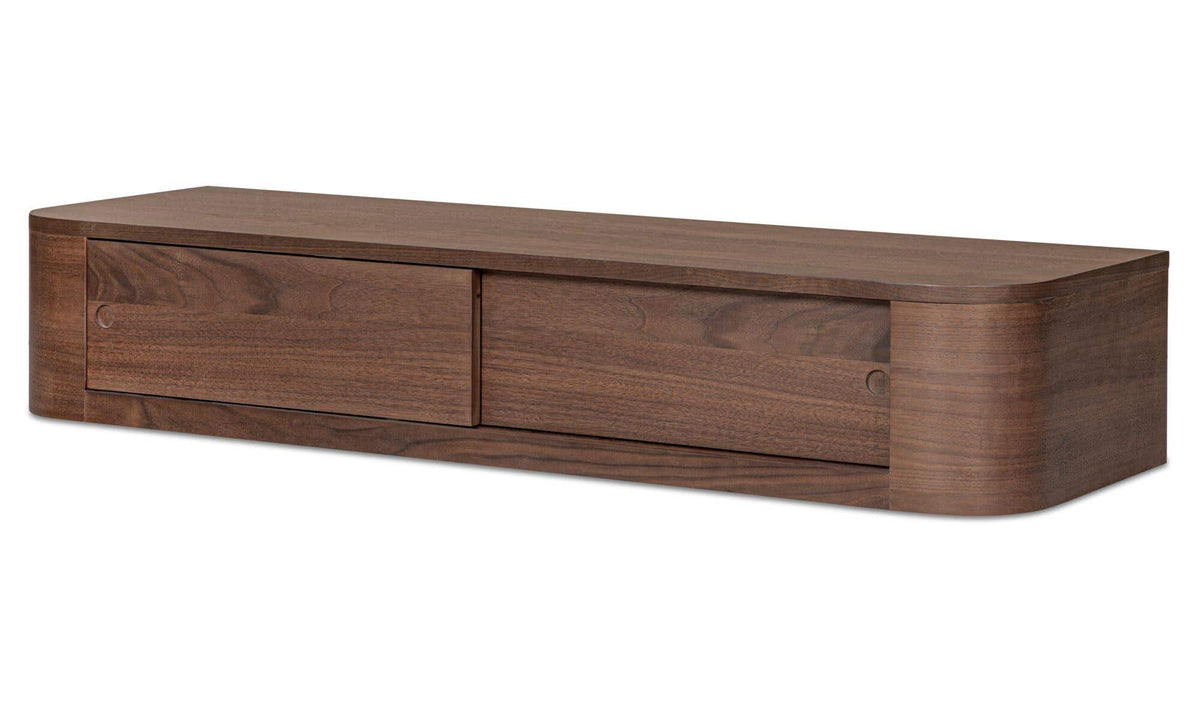 Ostuni Floating Console Table in Walnut, three-quarter view