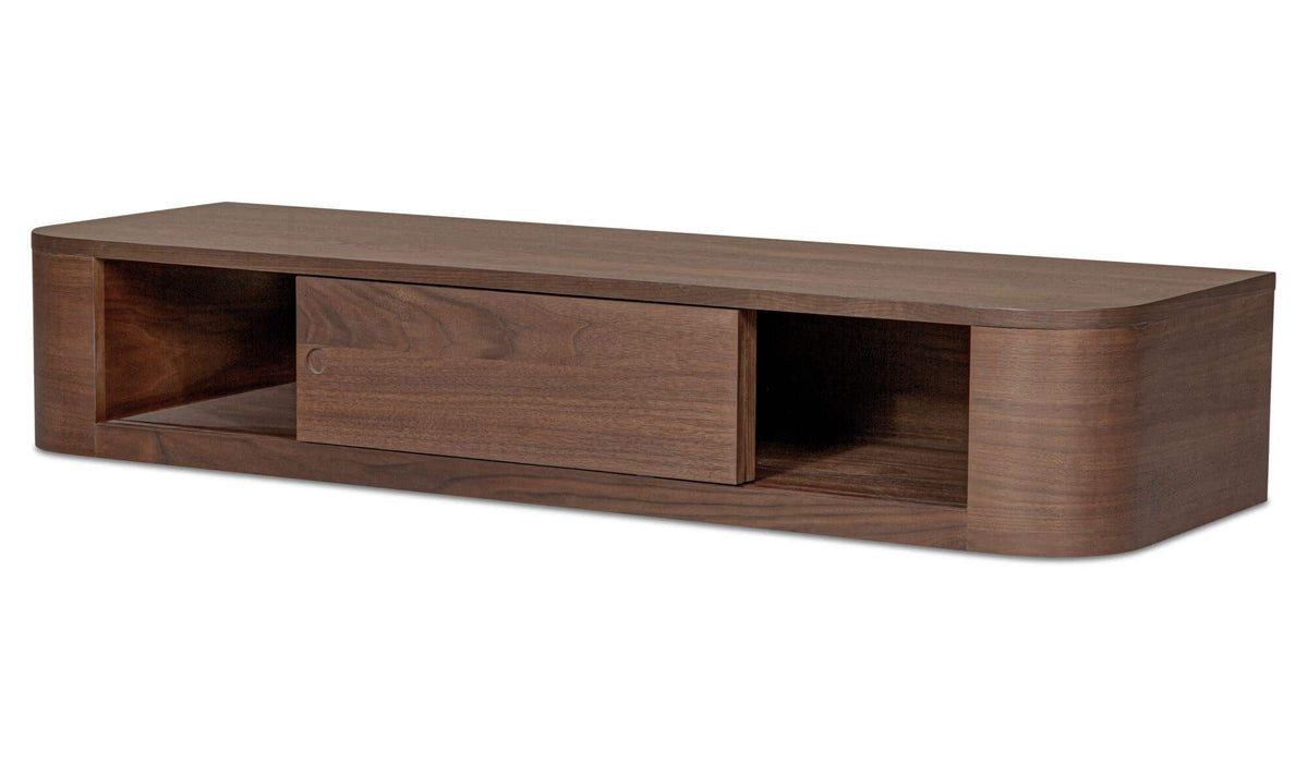 Ostuni Floating Console Table in Walnut, three-quarter view, view 2