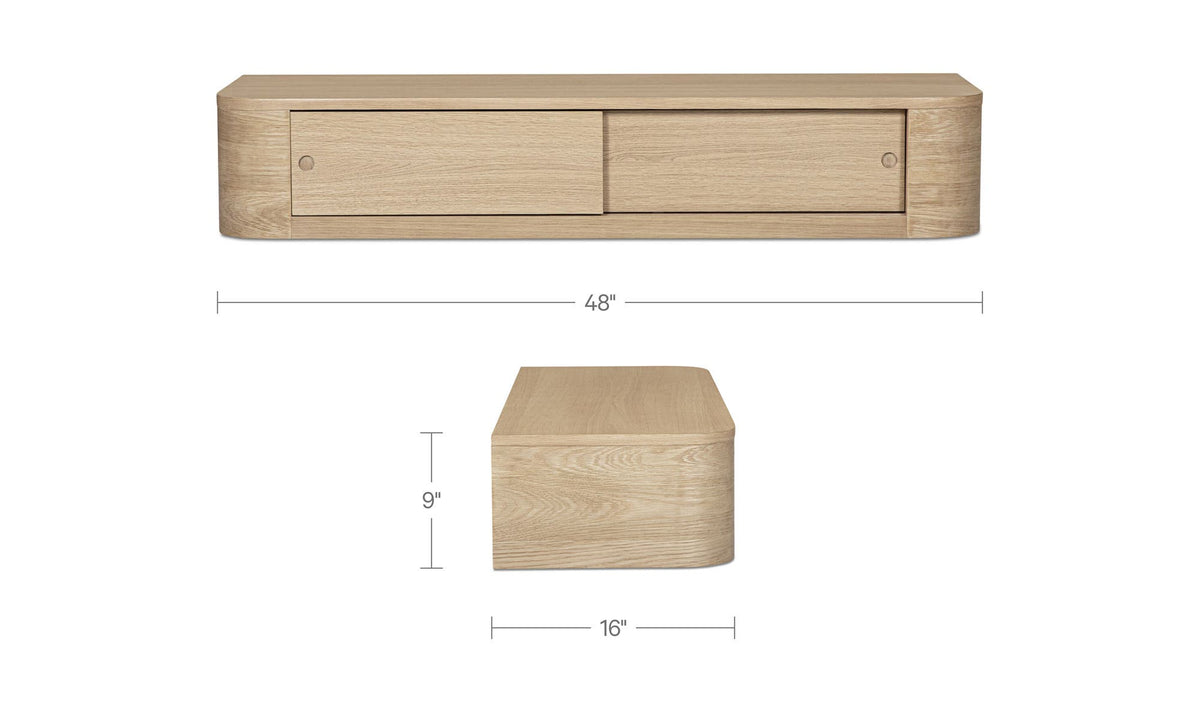 Ostuni Floating Console Table in Natural, dimensions diagram, 16" × 48"