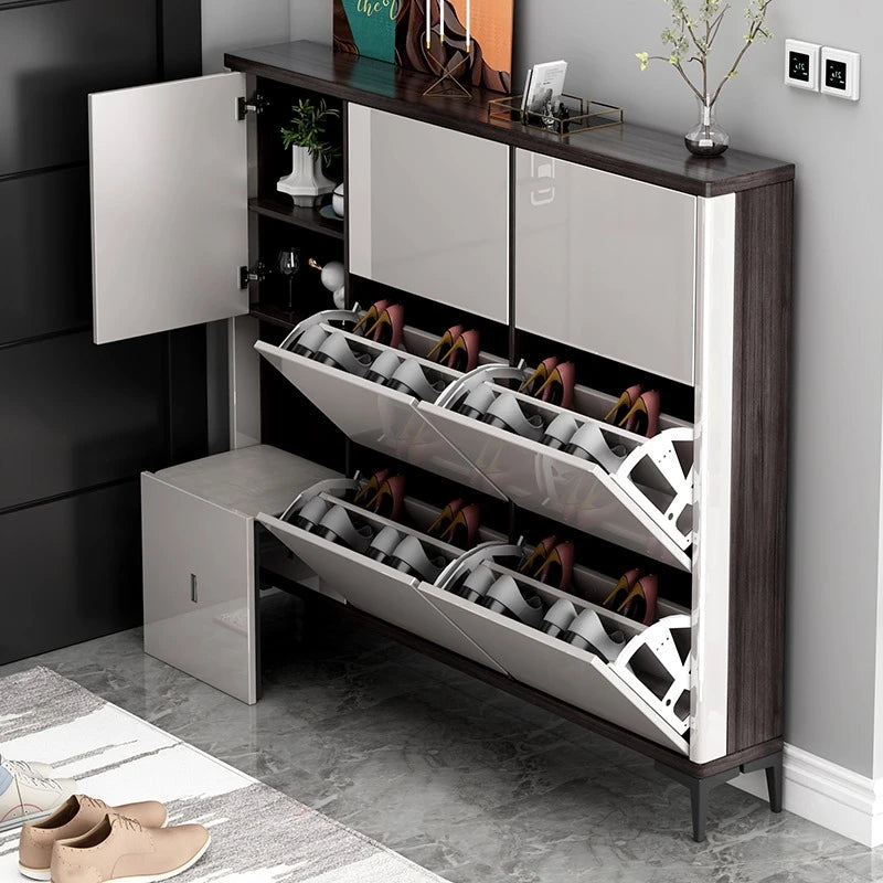 Modern White MDF Shoe Storage Cabinet with Integrated Seating